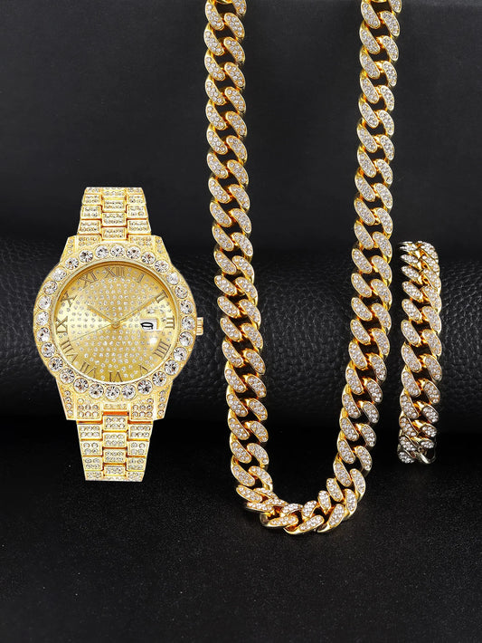 MONTRE DE LUXE EN ALLIAGE DE DIAMANT AVEC ACCESSOIRES OR - THT