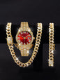 MONTRE DE LUXE EN ALLIAGE DE DIAMANT AVEC ACCESSOIRES OR/ROUGE - THT