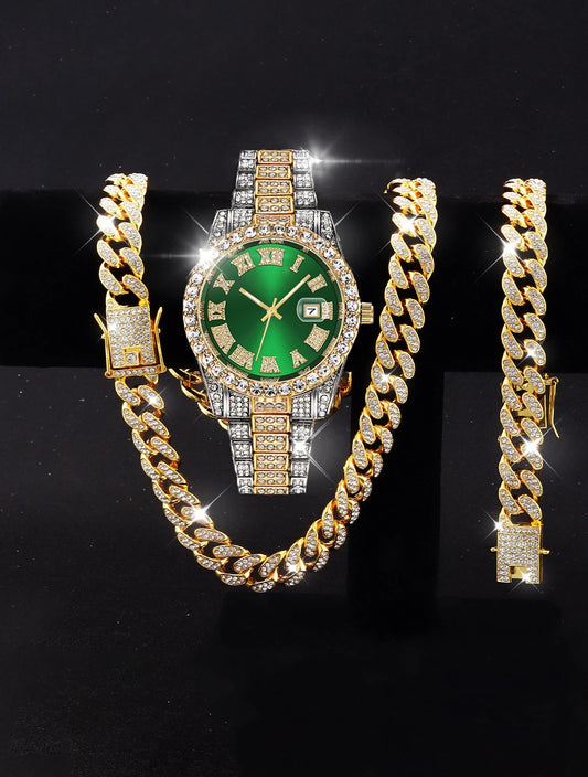 MONTRE DE LUXE EN ALLIAGE DE DIAMANT AVEC ACCESSOIRES ARGENT/OR/VERT - THT