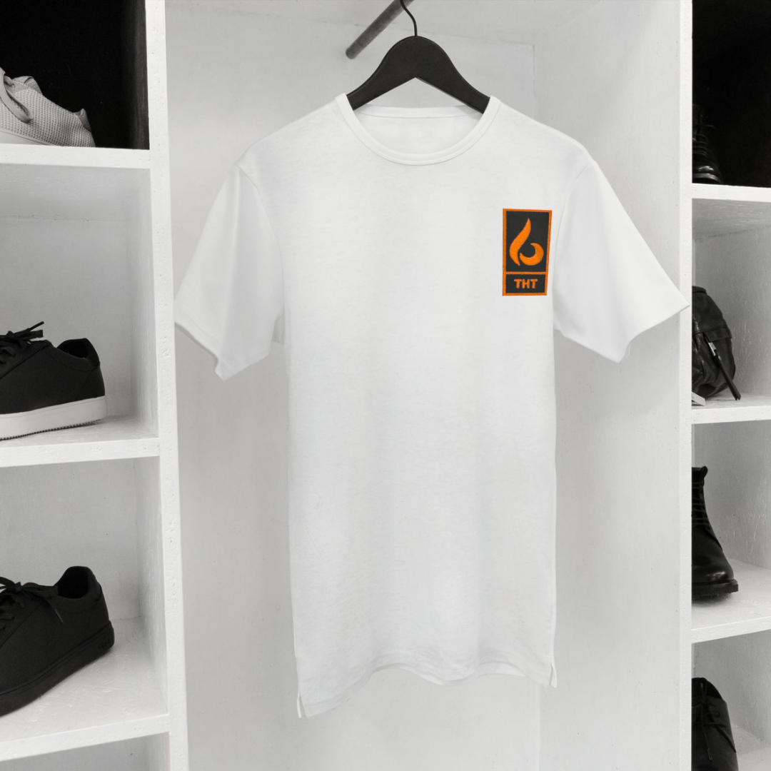 T-SHIRT BLANC/ORANGE STYLE - THT -  HOMME/FEMME