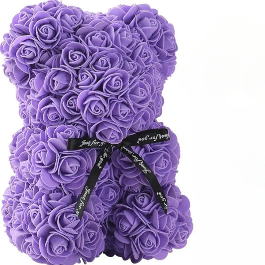 ROSE ETERNELLE OURS EN PELUCHE VIOLET - THT
