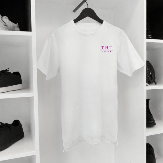 T-SHIRT BLANC/ROSE SIGNATURE - THT -  HOMME/FEMME