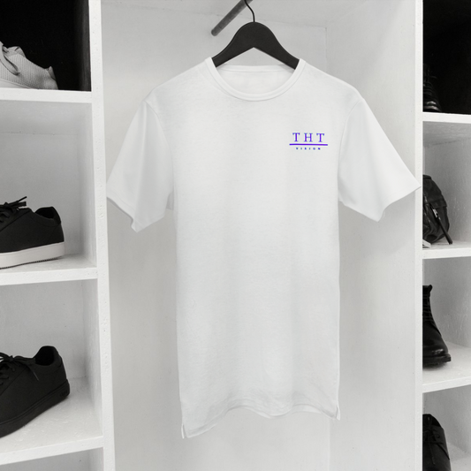 T-SHIRT BLANC/VIOLET SIGNATURE - THT -  HOMME/FEMME