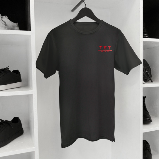 T-SHIRT NOIR/ROUGE SIGNATURE - THT -  HOMME/FEMME