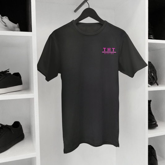T-SHIRT NOIR/ROSE SIGNATURE - THT -  HOMME/FEMME