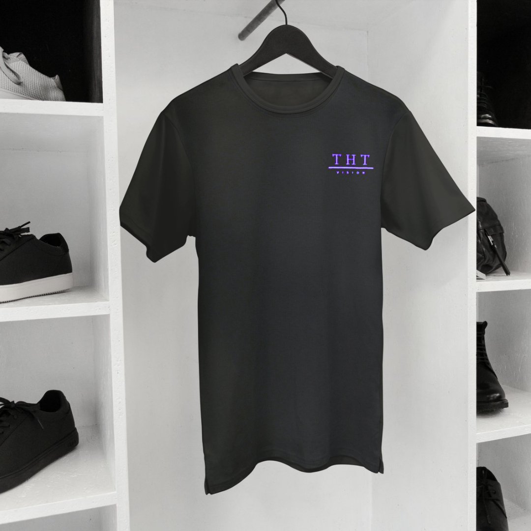 T-SHIRT NOIR/VIOLET SIGNATURE - THT -  HOMME/FEMME